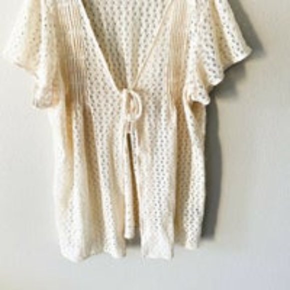 Avenue cream lace loose knit cardigan short sleeve tied pleated 26 / 28